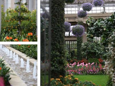 Collage of landscapes at Longwood Gardens in Pennsylvania.